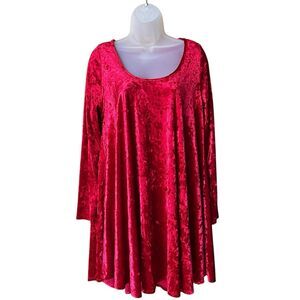 Emerald Red Velvet Babydoll Dress Long Sleeves Sz L Whimsigoth Holiday Fairy